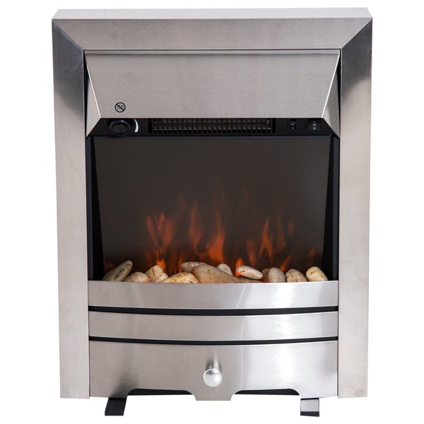 2KW Stainless Steel LED Flame Electric Fireplace Pebble Burning Effect Heater