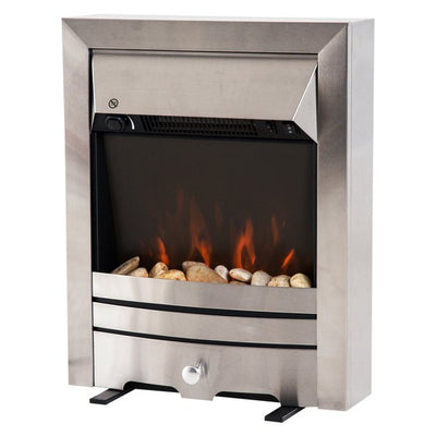 2KW Stainless Steel LED Flame Electric Fireplace Pebble Burning Effect Heater