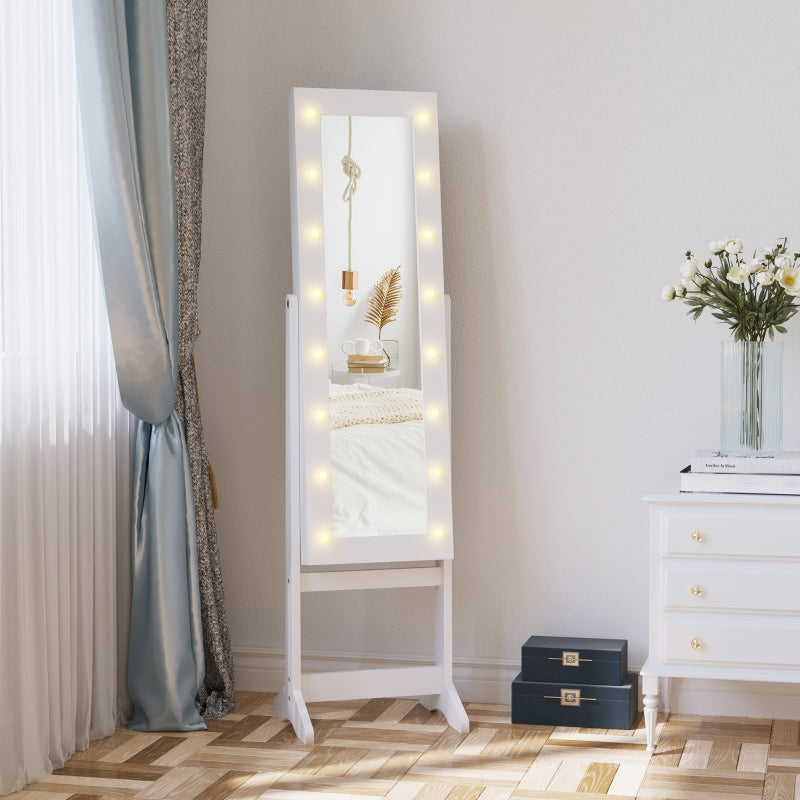 Free Standing LED Mirrored Jewelry Cabinet , White