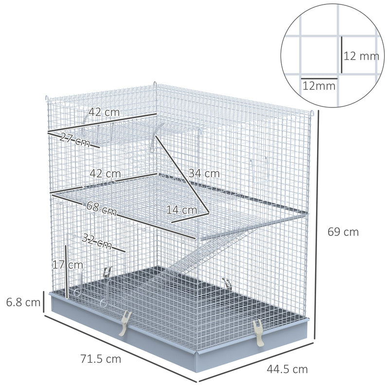 Pawhut 3-Level Metal Hamster Cage Small Animal Rat Rodent Pet Hutch Ferret Chinchilla Platform Feeding Habitat Easy Clip Base Ladder Grey