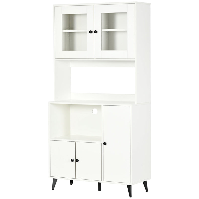 HOMCOM Freestanding Kitchen Cupboard, Modern Kitchen Storage Cabinet with Doors and Adjustable Shelves, 180cm, White