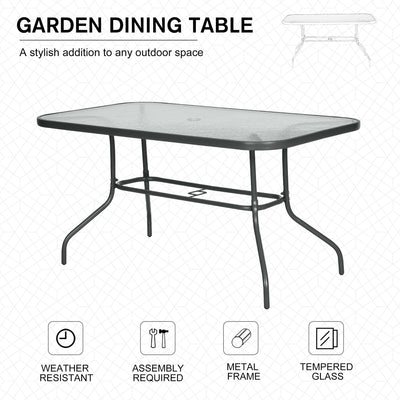 Outsunny Aquatex Glass Garden Table Curved Metal Frame w/ Parasol Hole 4 Legs Outdoor Dining Sturdy Balcony Friends Family Tempered Grey