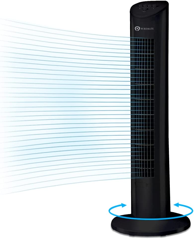 PureMate Tower Fan, 31-inch Oscillating Tower Fan with Aroma Function, 3 Cooling Speed Settings, Powerful 60W Motor, Portable Floor Fan For Home