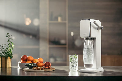 SodaStream Art Sparkling Water Maker Machine, with 1 Litre Reusable BPA-Free Water Bottle & 60 Litre Quick Connect CO2 Gas Cylinder, Retro White