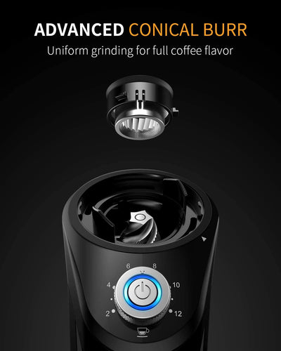 SHARDOR Conical Burr Coffee Grinder, Electric Adjustable Burr Mill with 14 Precise Grind Setting for 2-12 Cup, Black