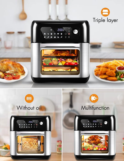 Uten 10L Digital Air Fryer Oven, Tabletop Oven with 12 Preset Menus, LED Touch Screen Temperature and Control for Baking, 1500 W [Energy Class A+++]