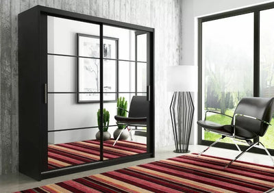 Delta Sliding Door Wardrobe - Black, White, Grey