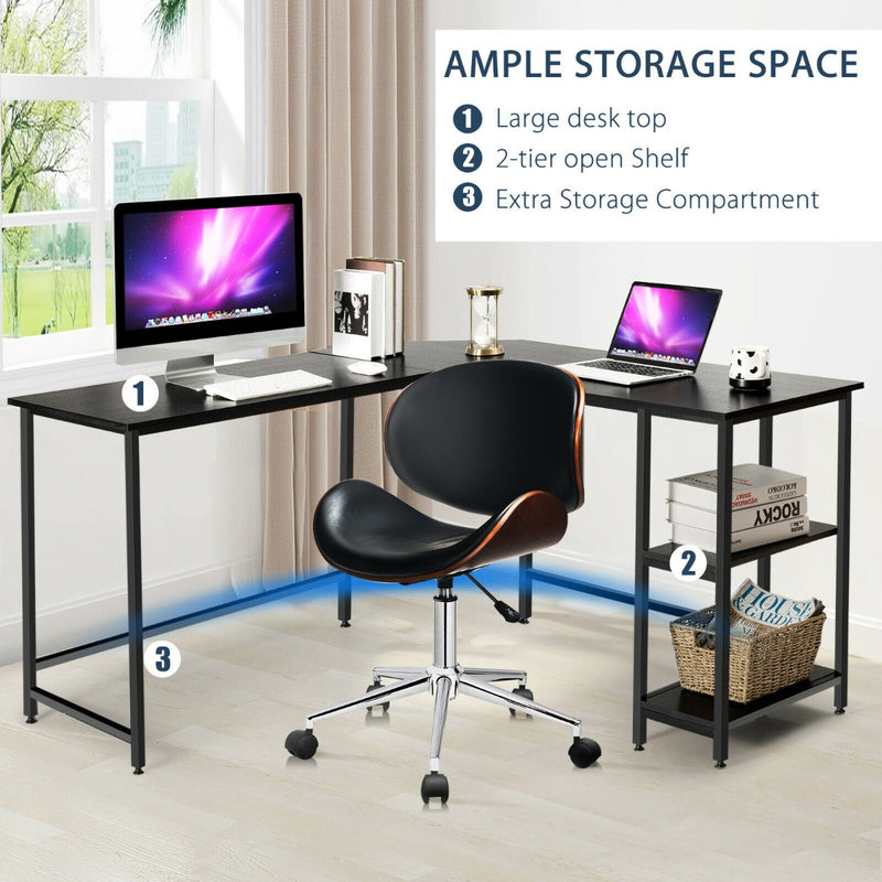 L-Shaped Corner Computer Desk with 2-Tier Storage Shelf