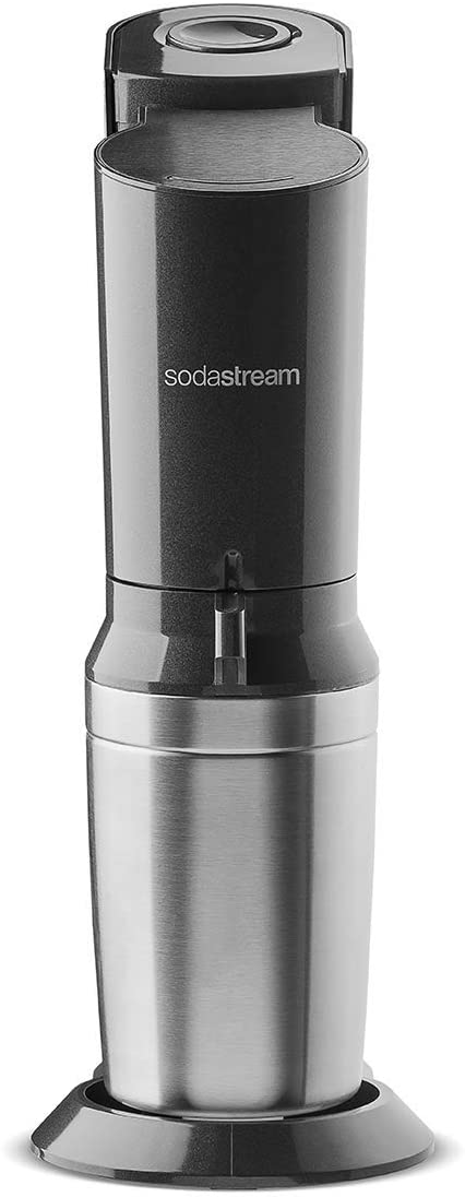 SodaStream Crystal Sparkling Water Maker Machine with 600 ml Reusable Glass Carafe for Carbonating and 60 L CO2 Gas Cylinder - Black