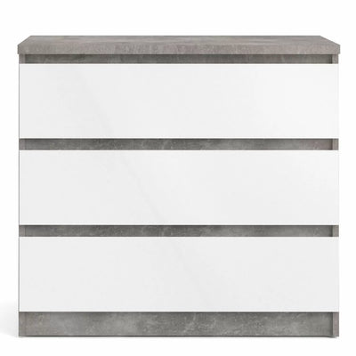 Naia Chest of 3 Drawers in Concrete and White High Gloss - Grey and White High Gloss