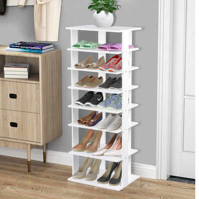 Extra Wide Wooden Vertical Shoe Rack with 7 Shelves-White