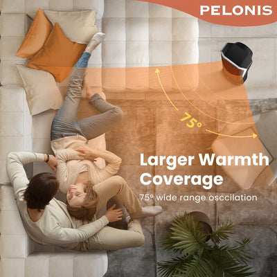 PELONIS Electric Space Heater 2000W, Remote Control, Energy Efficient, Portable Ceramic Heater, 75° Oscillation, Thermostat, Overheat Protection White