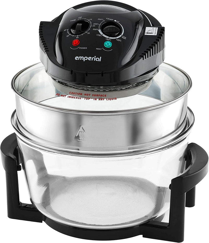 Emperial Premium Black 17L Halogen Convection Oven Cooker Air Fryer 1400W Includes Accesories Pack, Timer & Extender Ring