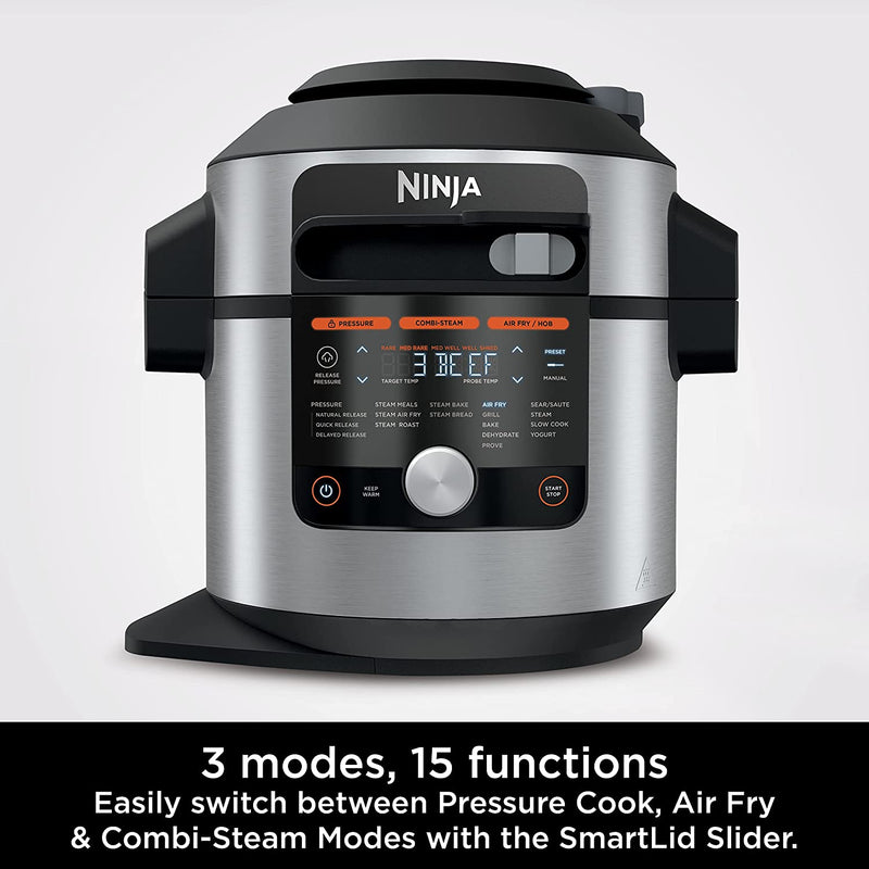 Ninja Foodi MAX 15-in-1 SmartLid Multi-Cooker 7.5L [OL750UK] Smart Cook System, Digital Cooking Probe, Electric Pressure Cooker, Air Fryer