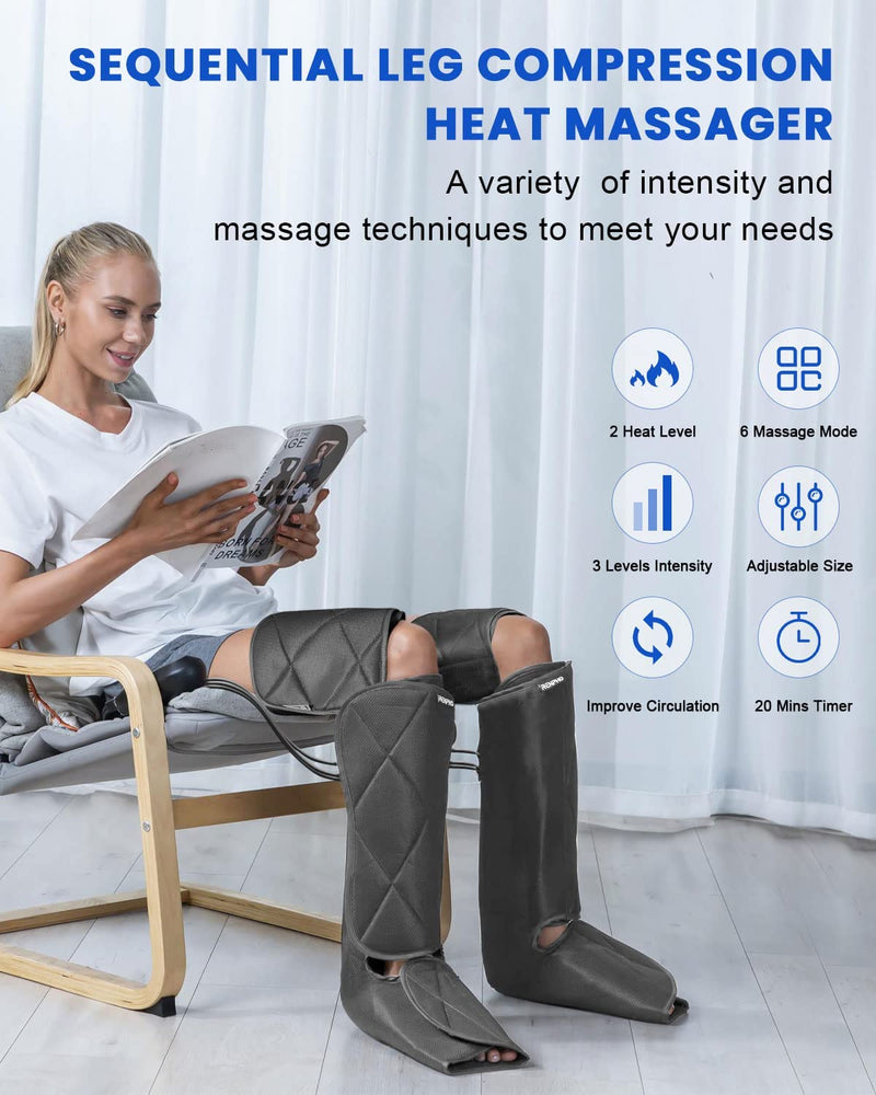 RENPHO Leg Massager for Circulation with Heat, Compression Calf Thigh Foot Massage, Adjustable Size, with 6 Modes 3 Intensities, Relax Leg Pain Muscle