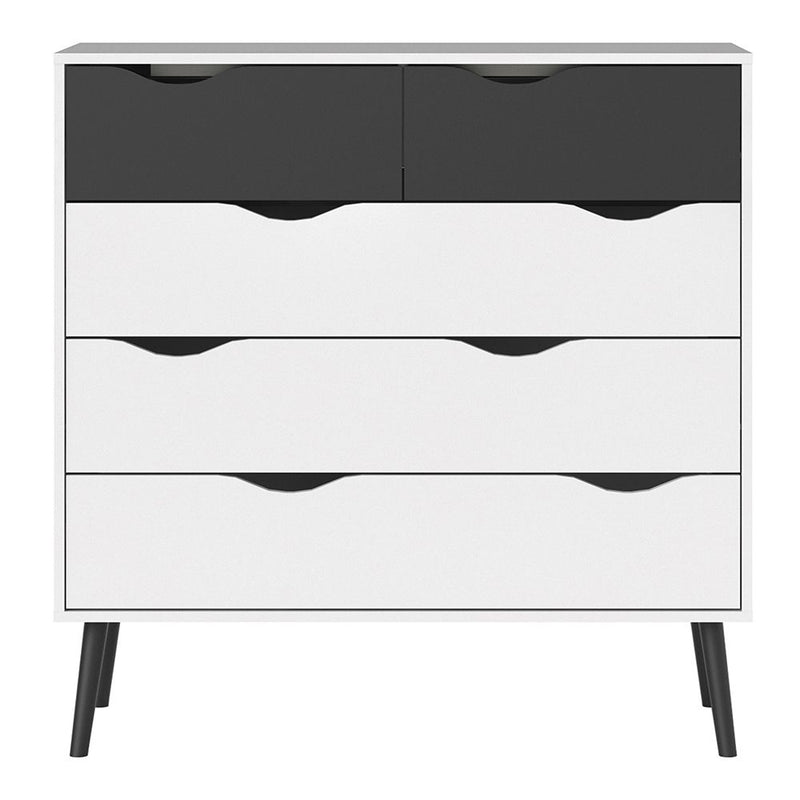 Oslo Chest of 5 Drawers (2+3) in White and Black Matt - White and Black Matt