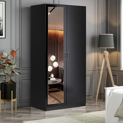 2 Door Wardrobe With Mirror With Large Cupboard Storage - 3 Colours