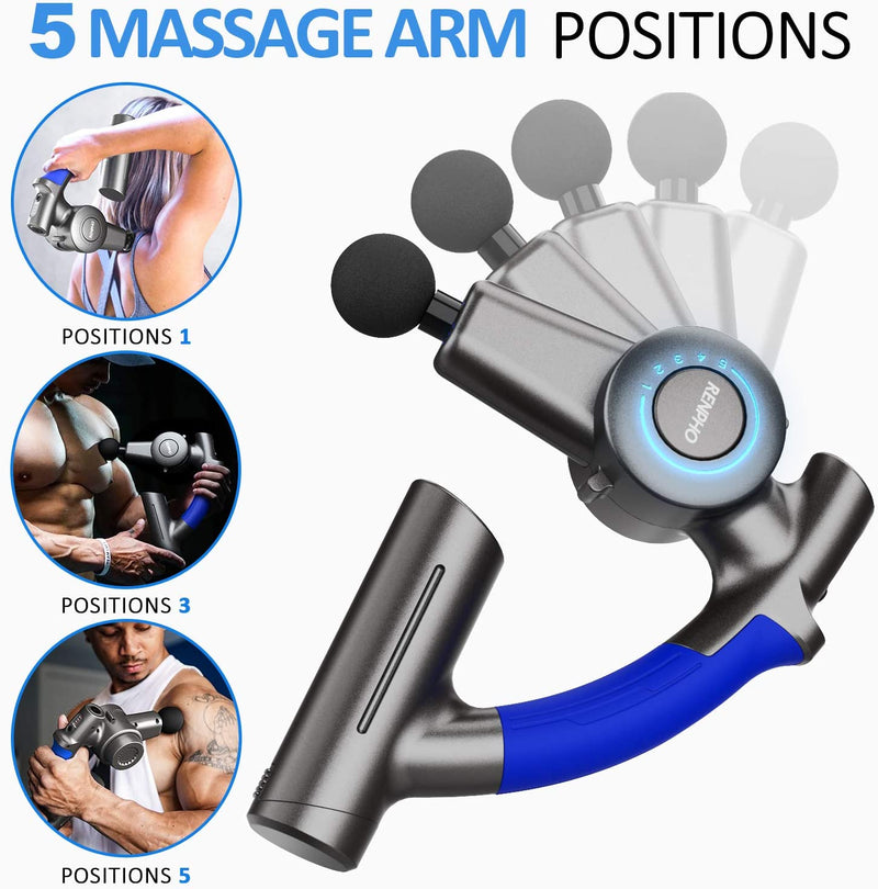 RENPHO Message Gun with Adjustable Arm and 6 Massage Head, Handheld Electric Portable Deep Tissue Muscle Massager For Home Gym Outside Travel