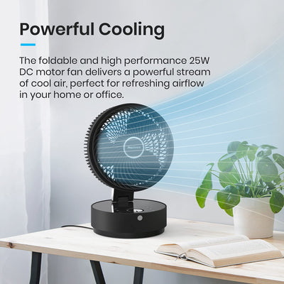 Pro Breeze Turbo Desk Fan - 8” Compact Air Circulator with Quiet DC Motor, 24 Speeds, 4 Operating Modes, 12 Hour Timer for Bedrooms and Office - Black