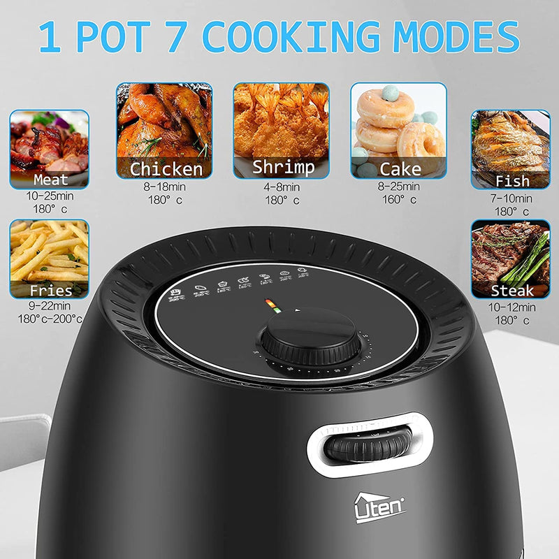 Uten 6.5L Air Fryer Oven Oil Free Fryer with Temperature Control and Timer, with Partition and Bracket, Detachable Basket, 1800W, Black