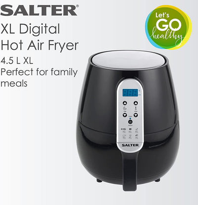 Salter EK2559AMZ XL Hot Air Fryer with Non-Stick Basket, Digital LED Display, Adjustable Temperature, 60 Minute Timer, Oil Free, 4.5 L, 1500 W, Black