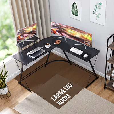 Aingoo Corner Desk L Shaped Gaming Computer Desk for Home Office Workstation with Monitor Stand, 128.5 * 128.5 * 75 cm Black