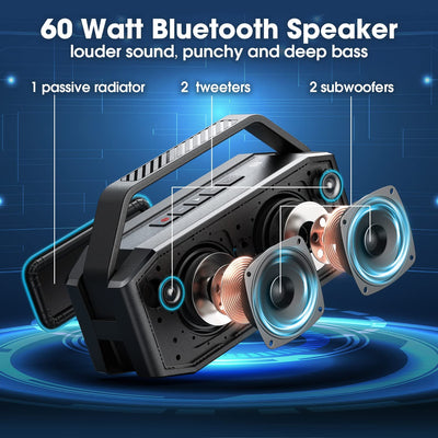 W-KING 60W Bluetooth Speaker, Powerful Bass, Loudest Wireless Portable Speaker, IPX6 Waterproof, Bluetooth 5.0, 40H Playtime, 10400mAh Power Bank D9-1