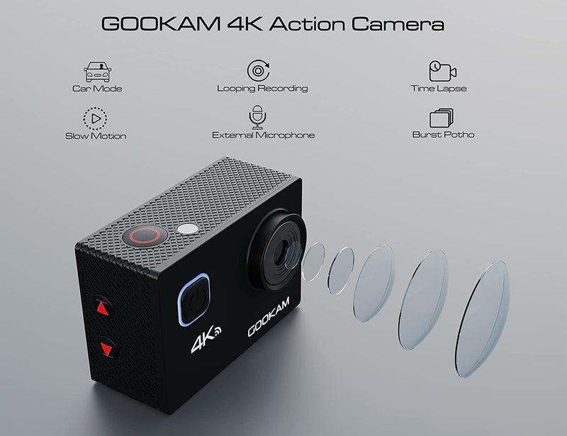 GOOKAM 4K 20MP Sport Action Camera WiFi Underwater 40M Waterproof Camera 2&