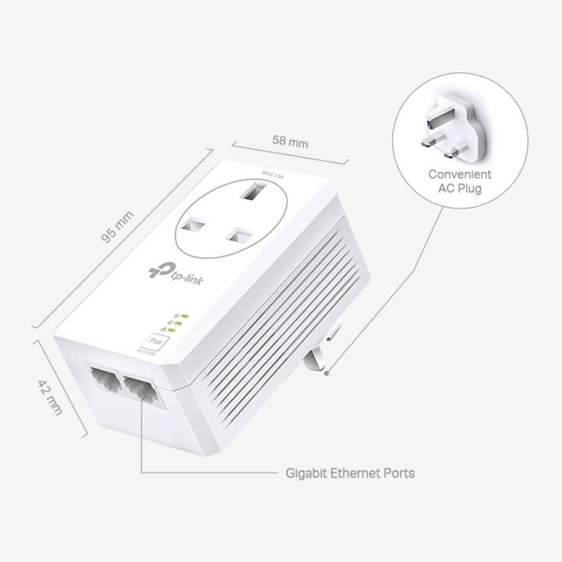 TP-Link TL-PA7027P KIT AV1000 2-Port Gigabit Passthrough Powerline Starter Kit, Data Transfer Speed Up to 1000 Mbps