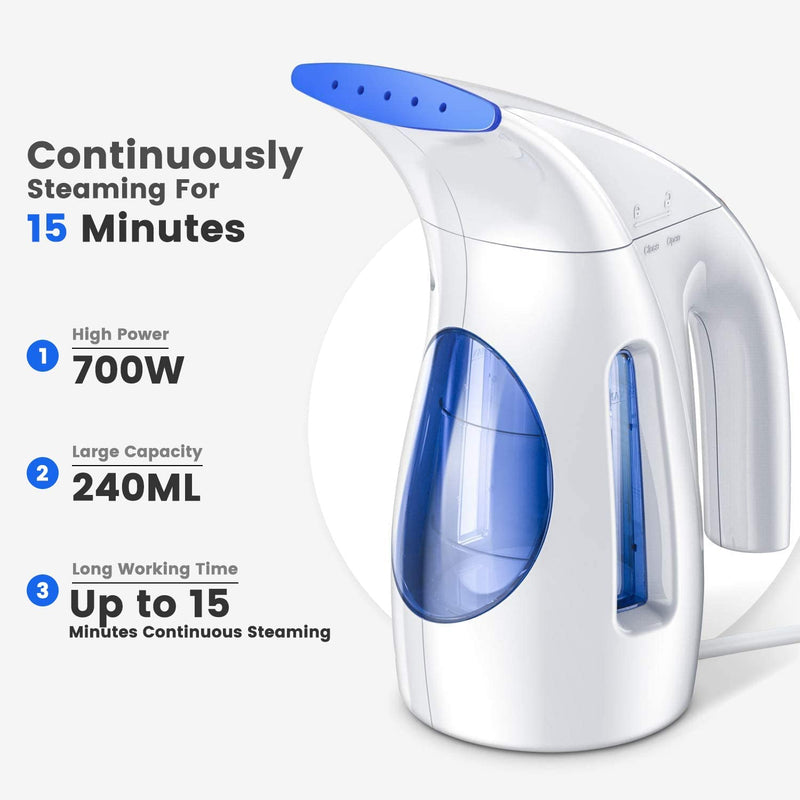 Hilife Steamer for Clothes Steamer, Handheld Garment Steamer Clothing, Mini Travel Steamer Fabric Steam Iron 240ml Big Capacity