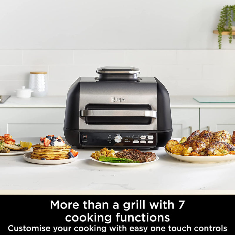 Ninja Foodi MAX PRO Health Grill, Flat Plate & Air Fryer [AG651UK] 7 Cooking Functions, 2 Grill Plates, 3.8L, Silver/Black