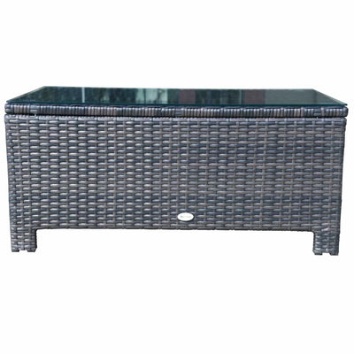 Outdoor Rattan Glass Coffee Table Black