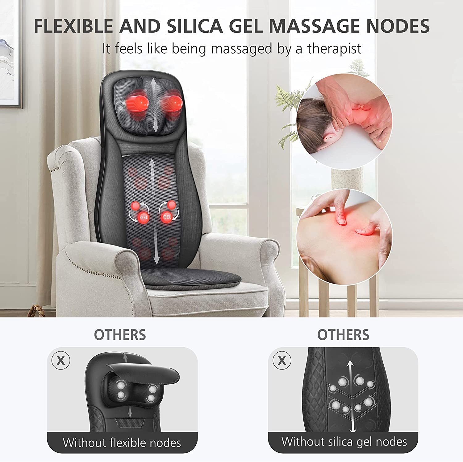 Snailax Shiatsu Massage Cushion with Heat Massage Chair Pad Kneading Back  Massager for Home Office Seat use (White)
