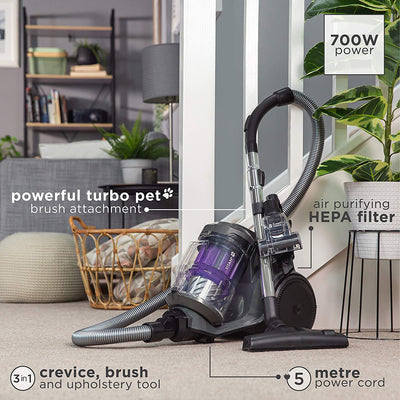 Russell Hobbs RHCV4601 TITAN 2 Pet Cylinder Vacuum in Grey and Purple - Pet Turbo Tool - 8 m Cleaning Radius - 2 Year Guarantee