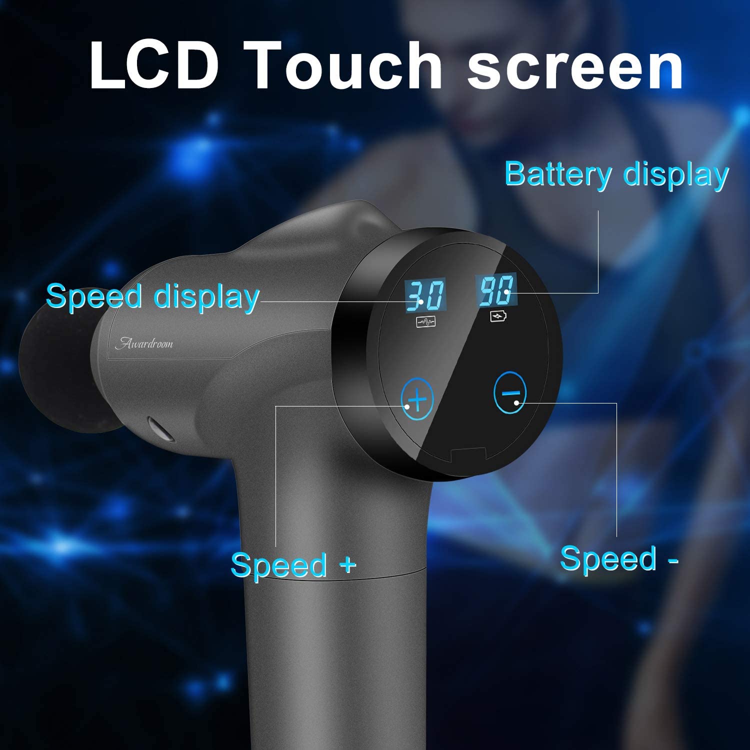 LCD Touch Screen Massage Gun 6 Heads Muscle Massager Ultra-Quiet