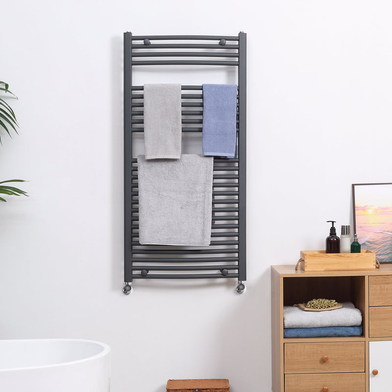 HOMCOM Straight Heated Towel Rail, Hydronic Bathroom Ladder Radiator Towel Warmer For Central Heating 600mm x 1200mm, Grey