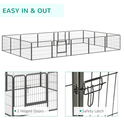 PawHut Heavy Duty Dog Pen with 2 Doors, 16 Panels Dog Playpen, Portable Puppy Pen for Indoors, Outdoors, 60H cm