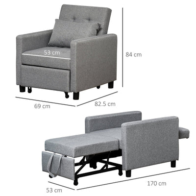 Modern 2-In-1 Single Sofa Bed, Grey