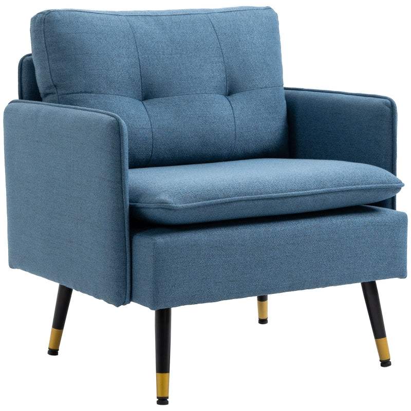 Modern Armchairs With Steel Legs, Dark Blue