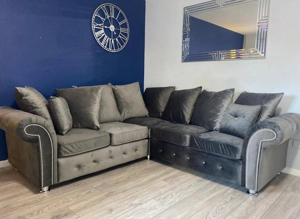 Grey store button sofa