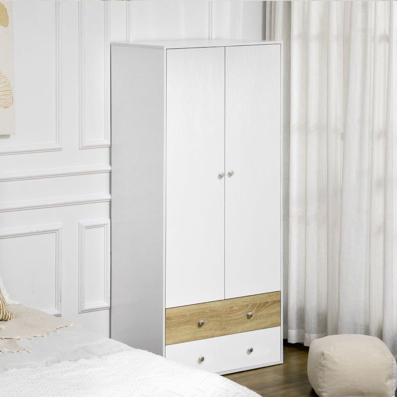 2-Door Wardrobe With 2 Drawers, White