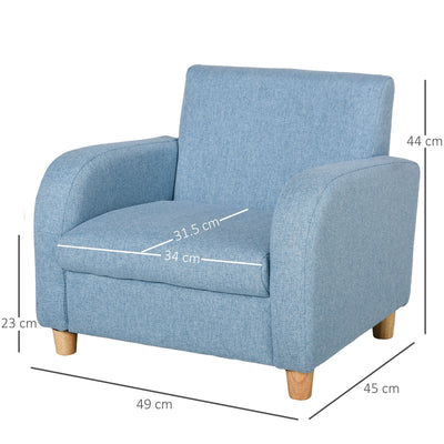 HOMCOM Kids Children Armchair Mini Sofa Wood Frame Anti-Slip Legs High Back Bedroom Playroom Furniture for 3-6 Ages, Blue