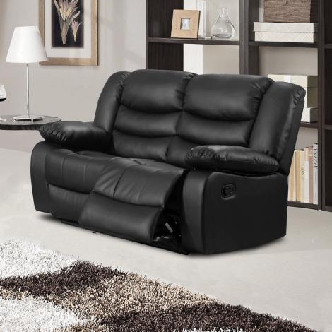 ROMA Leather Recliner2 Seater sofa -Black/Grey