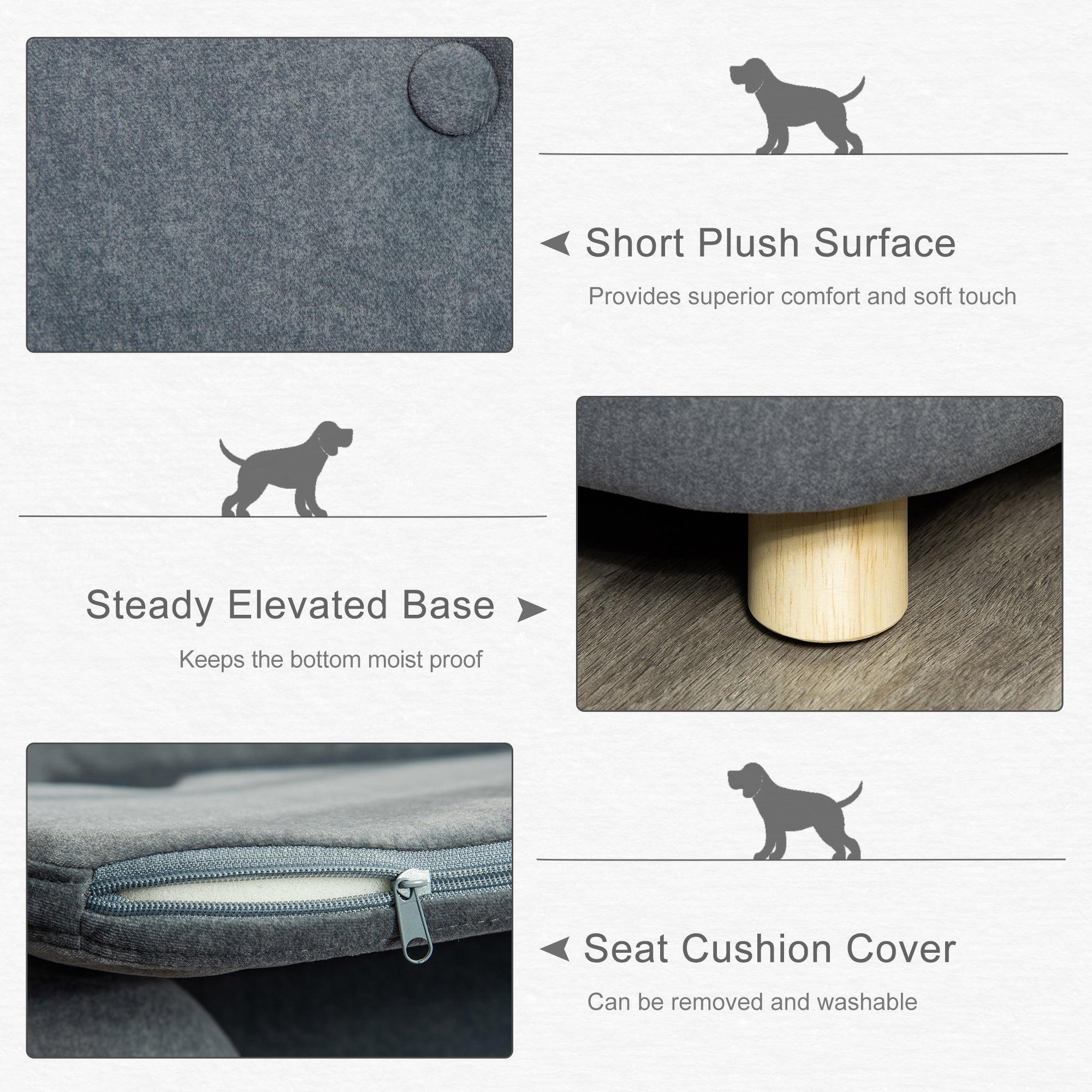 PawHut Raised Dog Sofa with Seat and Back Cushions Elevated Pet Sofa for Small and Medium Dogs, Gray