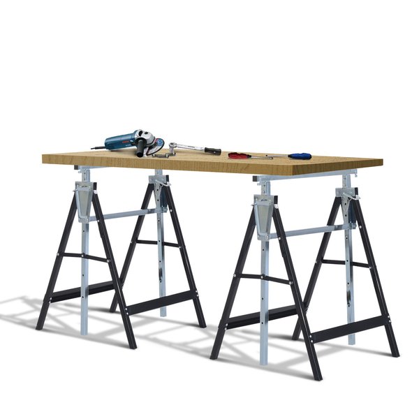 2x Telescopic Builders Trestle DIY Set Foldable Garage Work Bench - Black