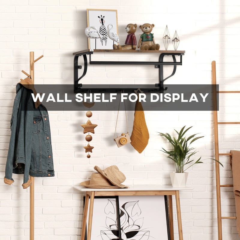 Industrial-Style Floating Wall Shelf, With Hooks And Rod