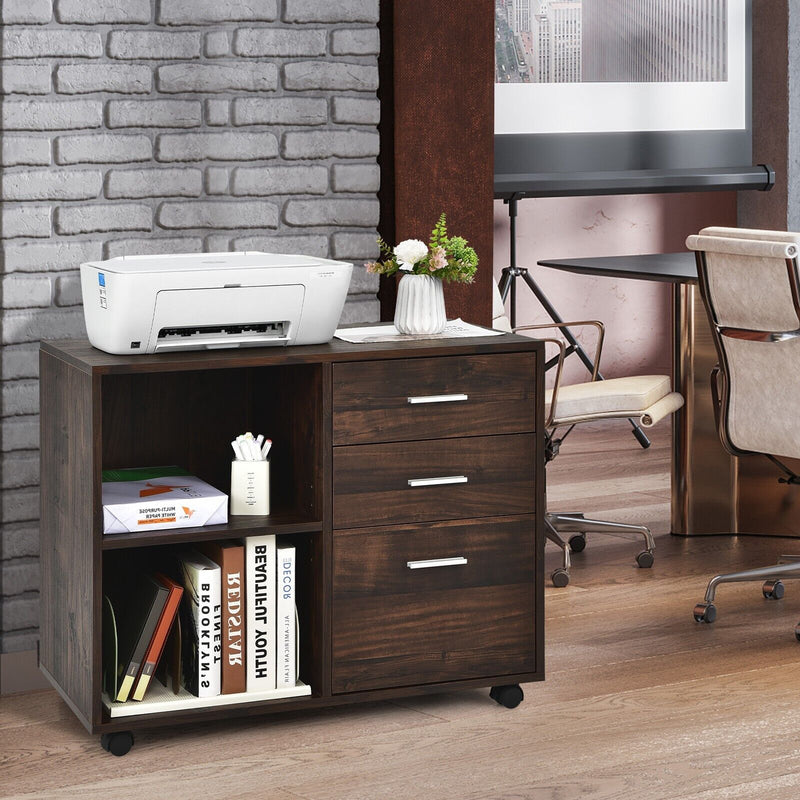 3-Drawer Mobile File Cabinet with Open Shelves