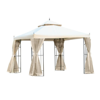 300cmX300cm Garden Gazebo Double Top Canopy W/ Mesh Curtain - Beige