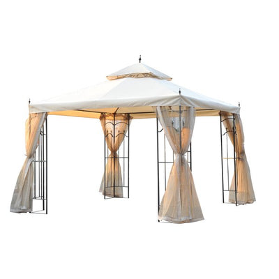 300cmX300cm Garden Gazebo Double Top Canopy W/ Mesh Curtain - Beige