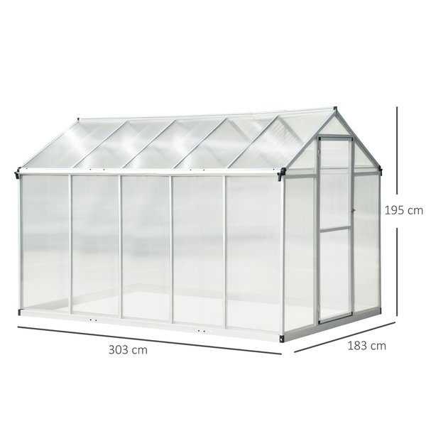 302x190x195cm Clear Polycarbonate Sheet Walk-In Greenhouse